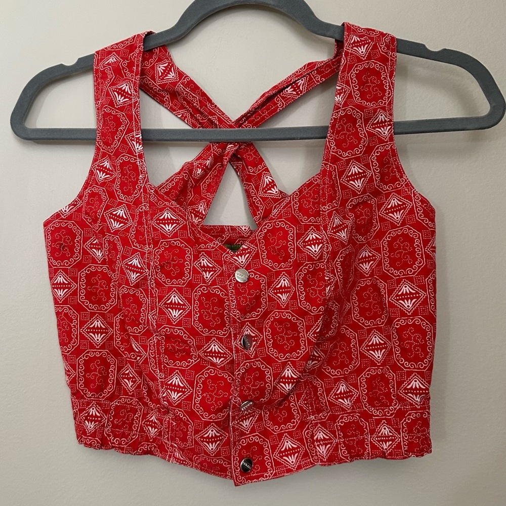 ❤️Vintage Esprit De Corp Summer Handkerchief Style Pattern Crop Top 4th of July